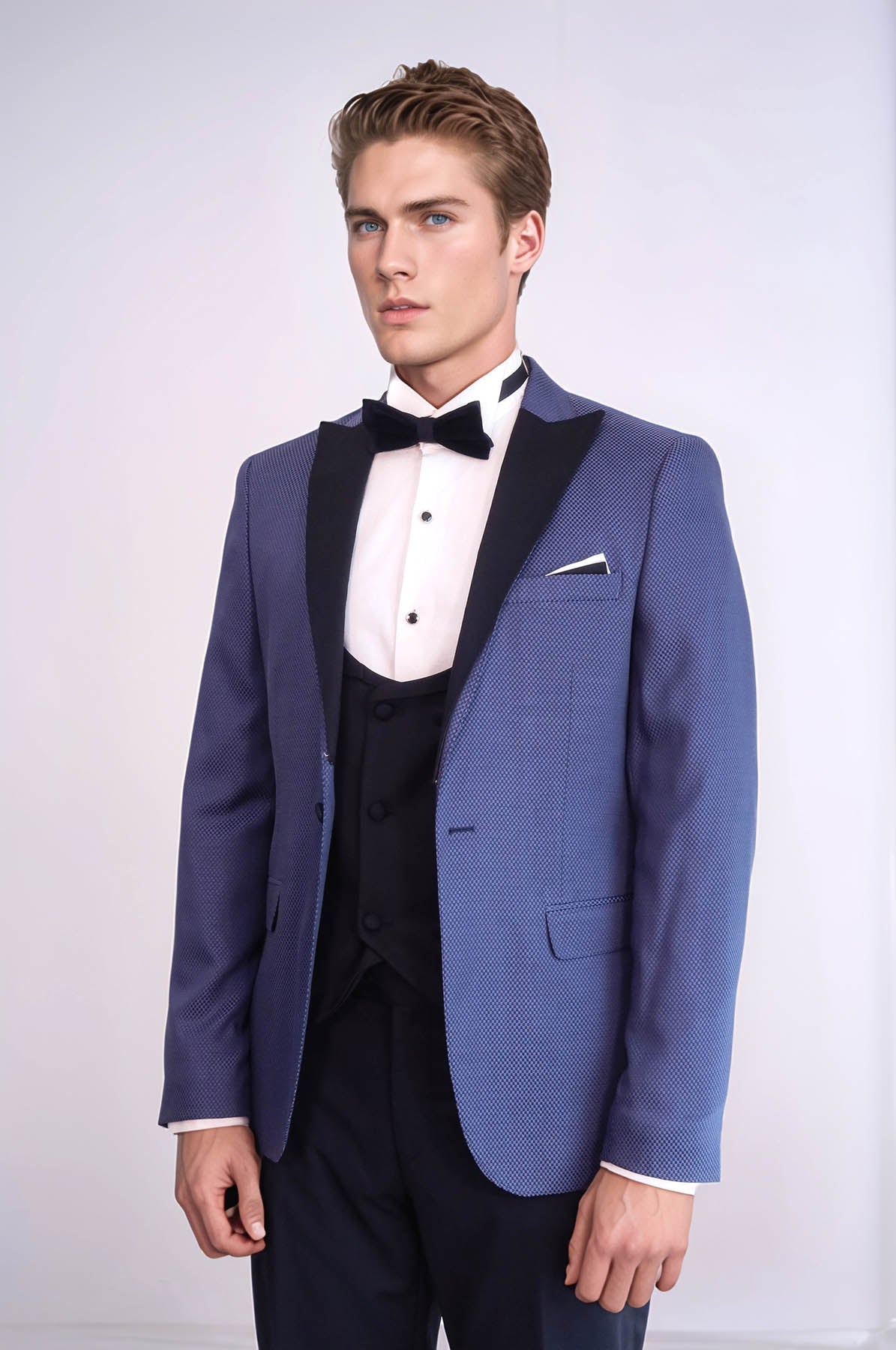 Patterned Blazer Navy Blue Mens Tuxedo - Wessi