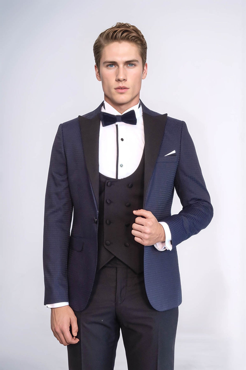 Patterned Jacket Combined Navy Blue Tuxedo | Wessi