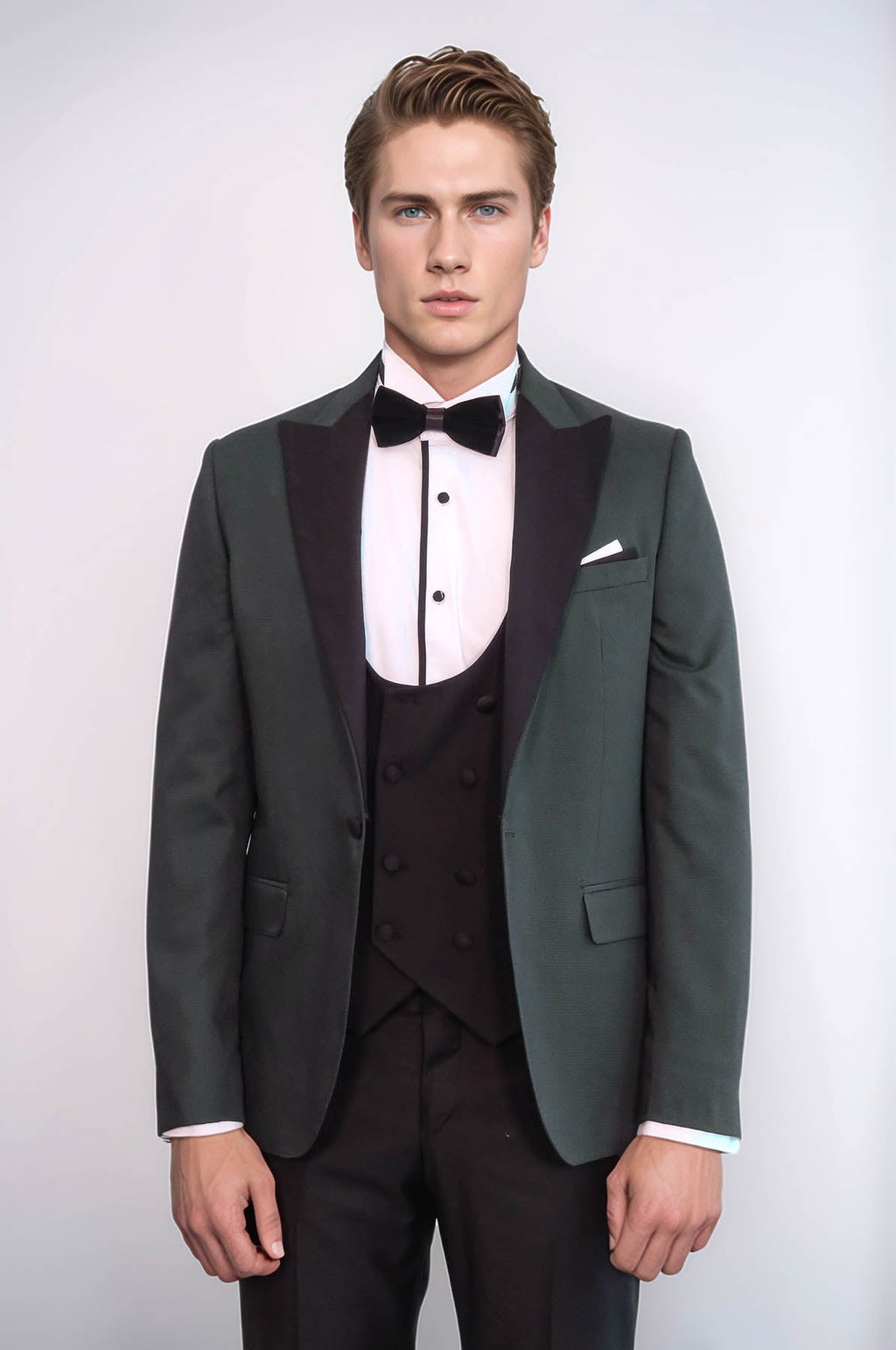 Dot Patterned Dark Green Men Tuxedo - Wessi