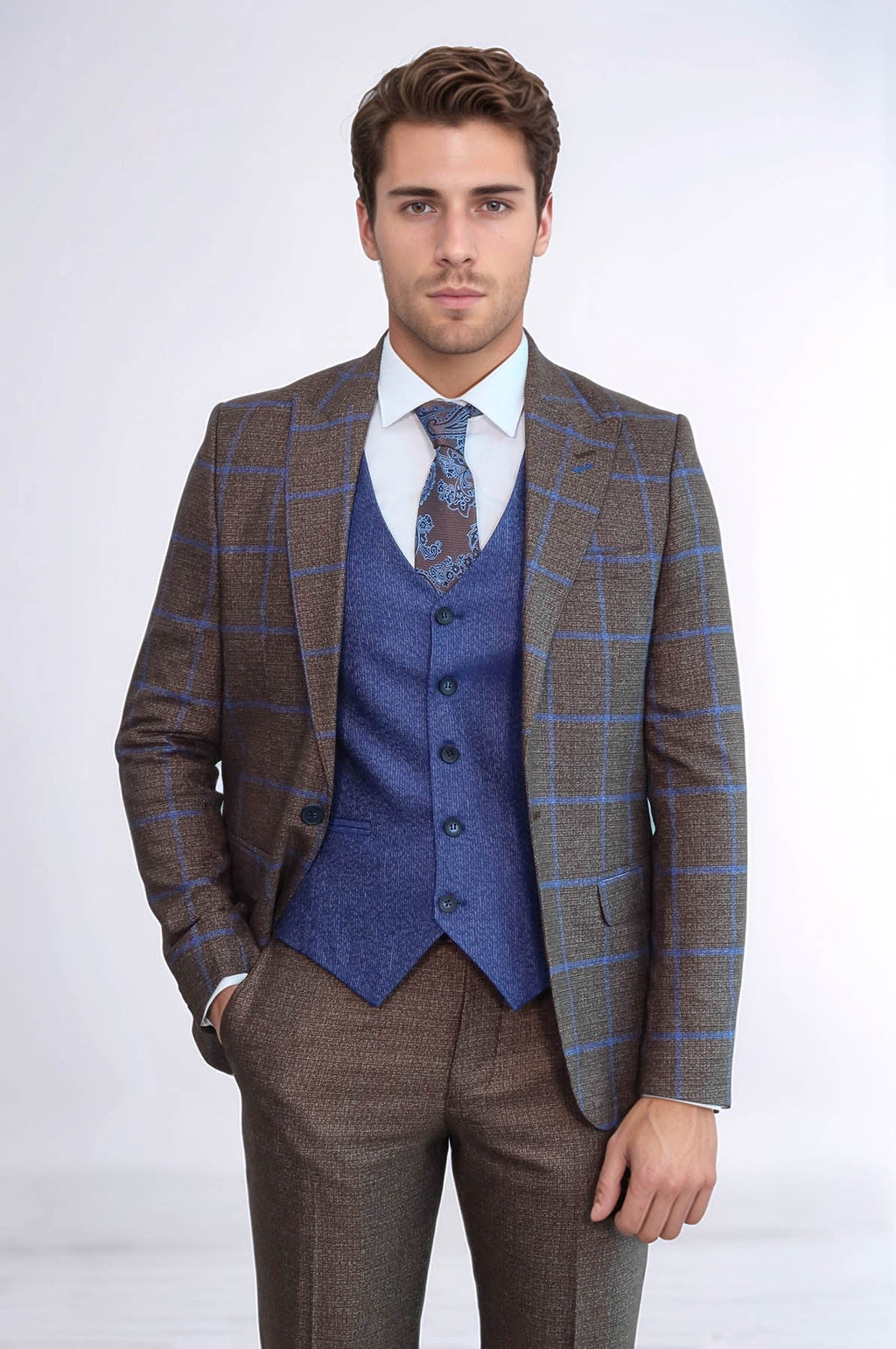 Brown Blue Checked Suit | Wessi