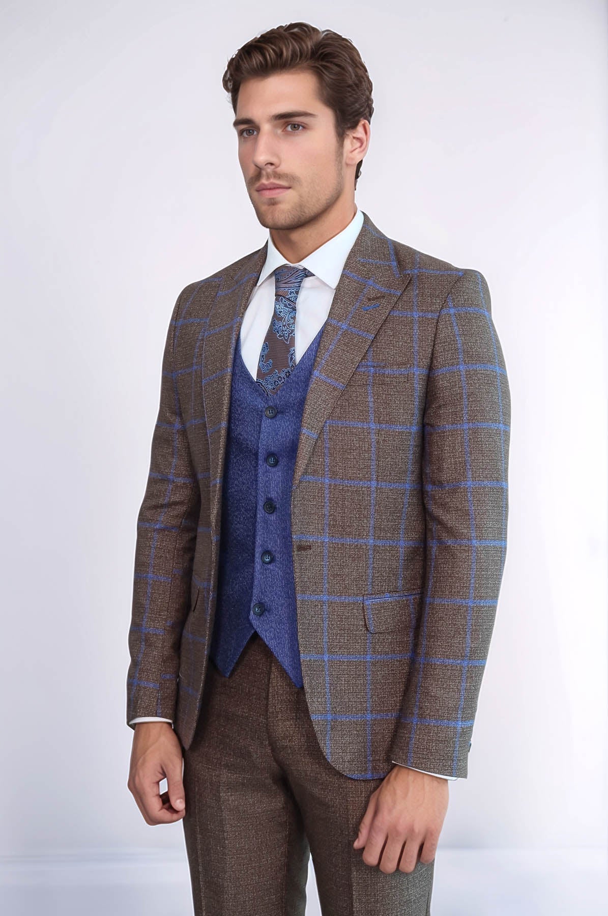 Brown Blue Checked Suit | Wessi