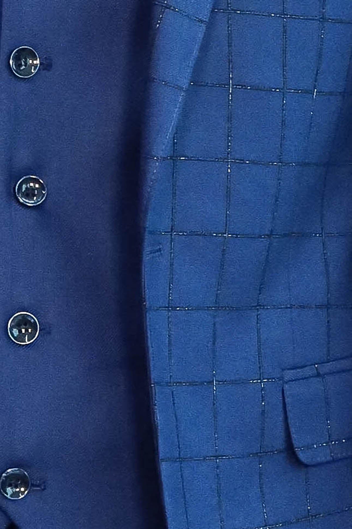 Blue Vested Suit With Plaid Blazer - Wessi