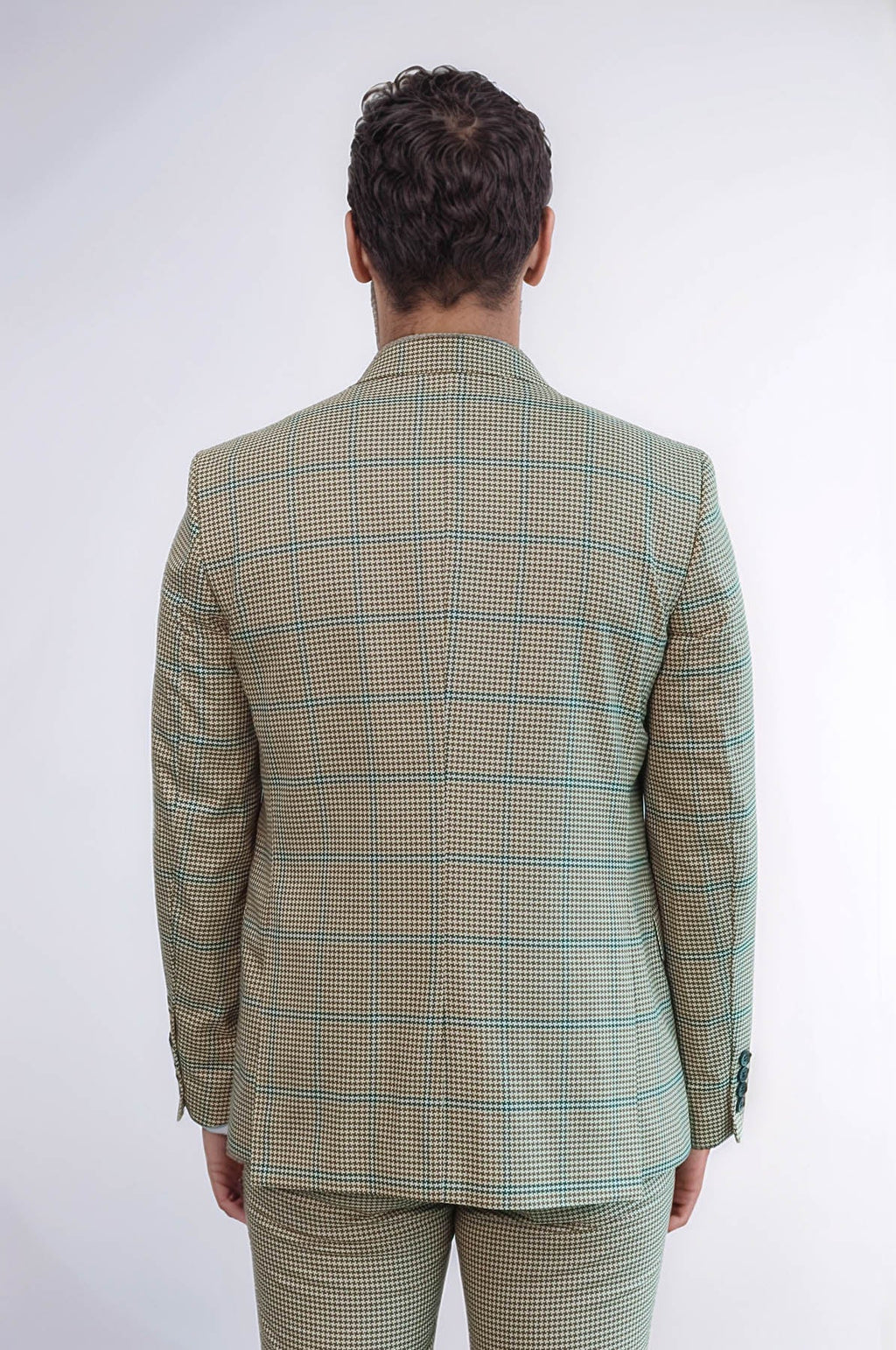 Checked Patterned Slim Fit Beige Men Suit - Wessi