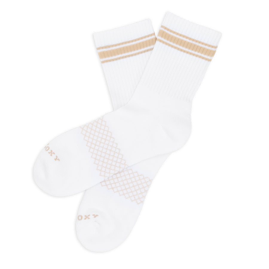 White/Tan Quarter Crew Women's Socks