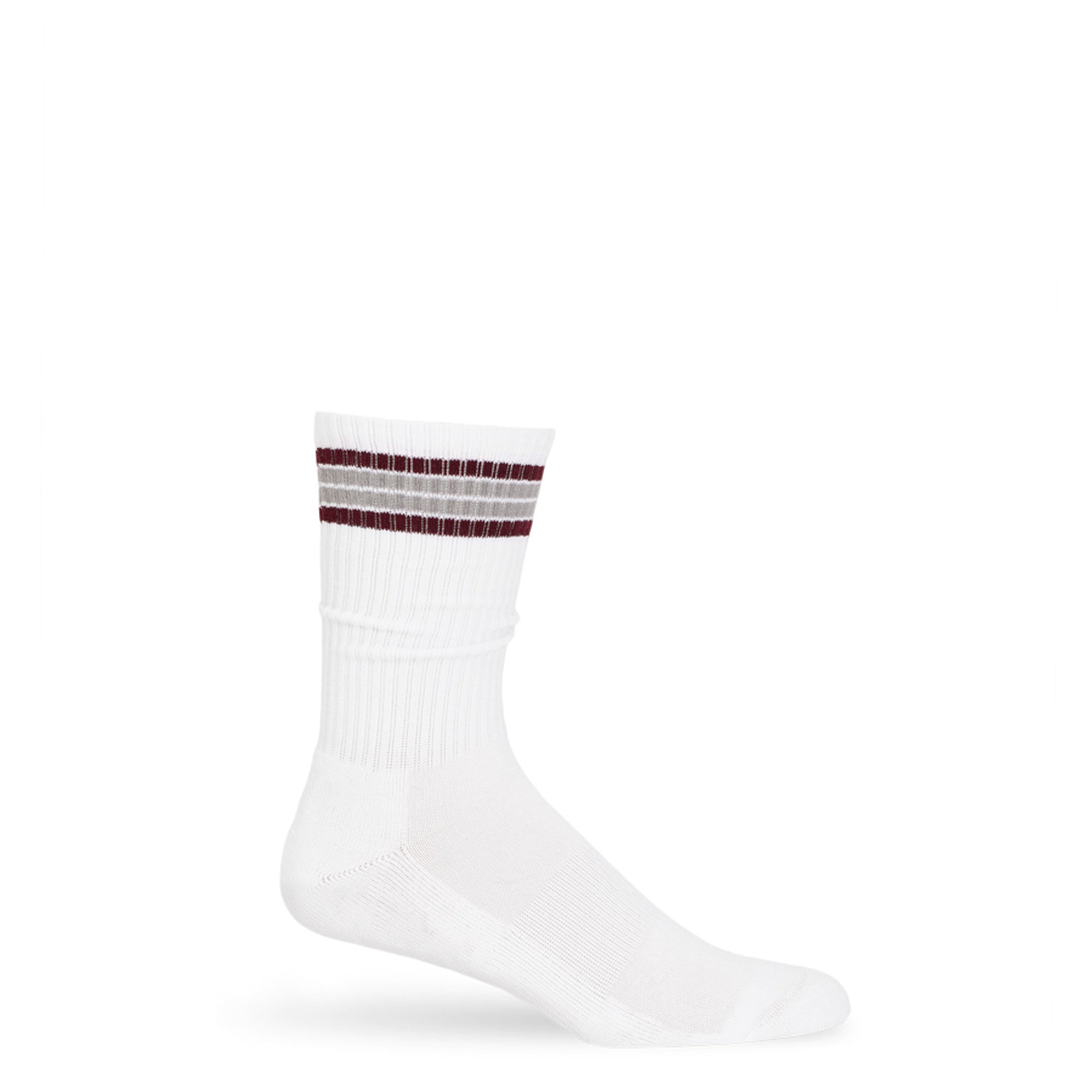 White Maroon 4 Stripe Casual Crew Socks
