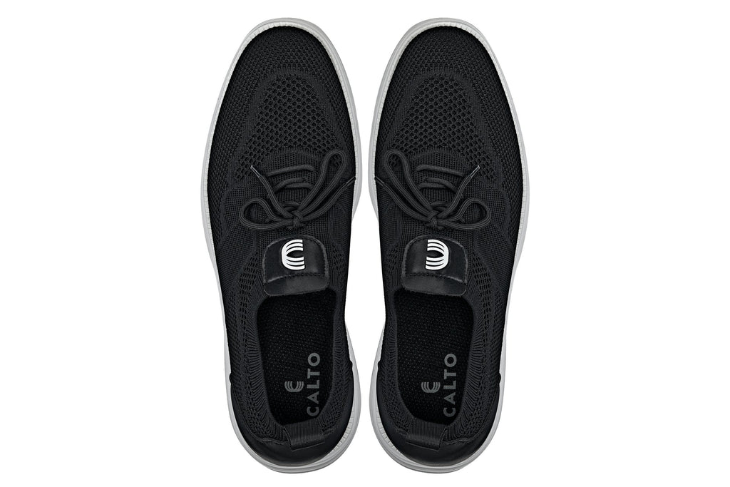 CALTO - X1340 - 2.8 Inches Taller (Black) - Lace Up Casual Walker - Lightweight
