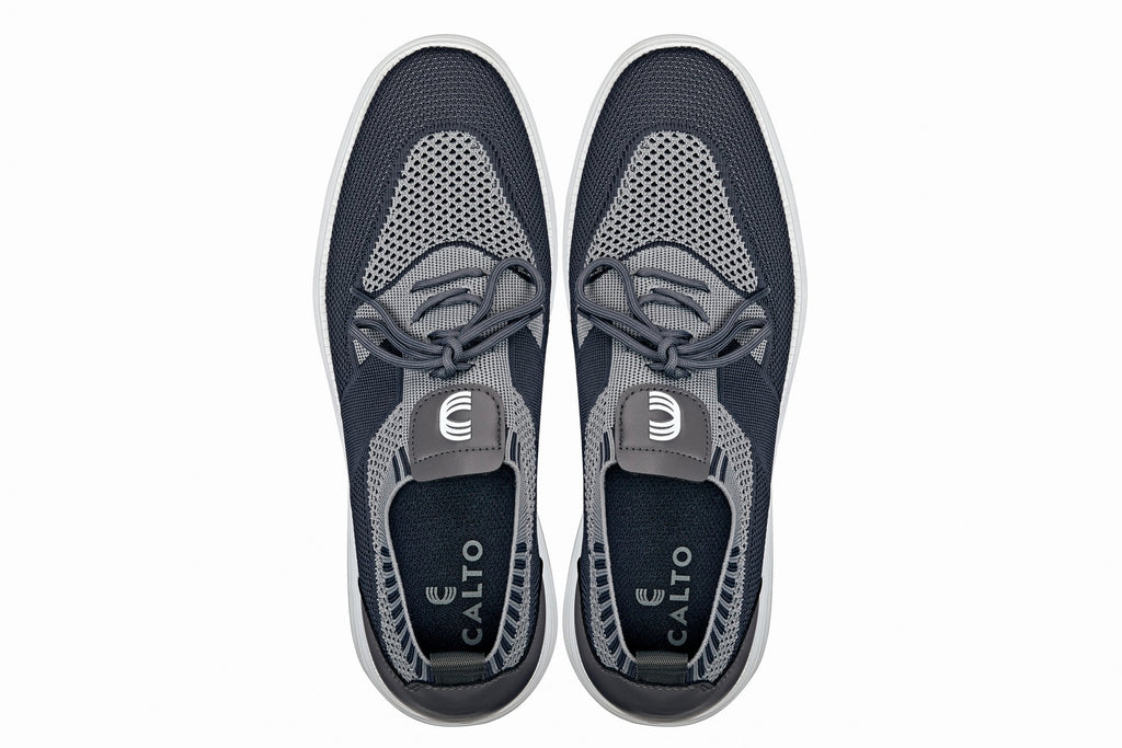 CALTO - X1341 - 2.8 Inches Taller (Iron Gray/Glacier Gray) - Lace Up Casual Walker - Lightweight