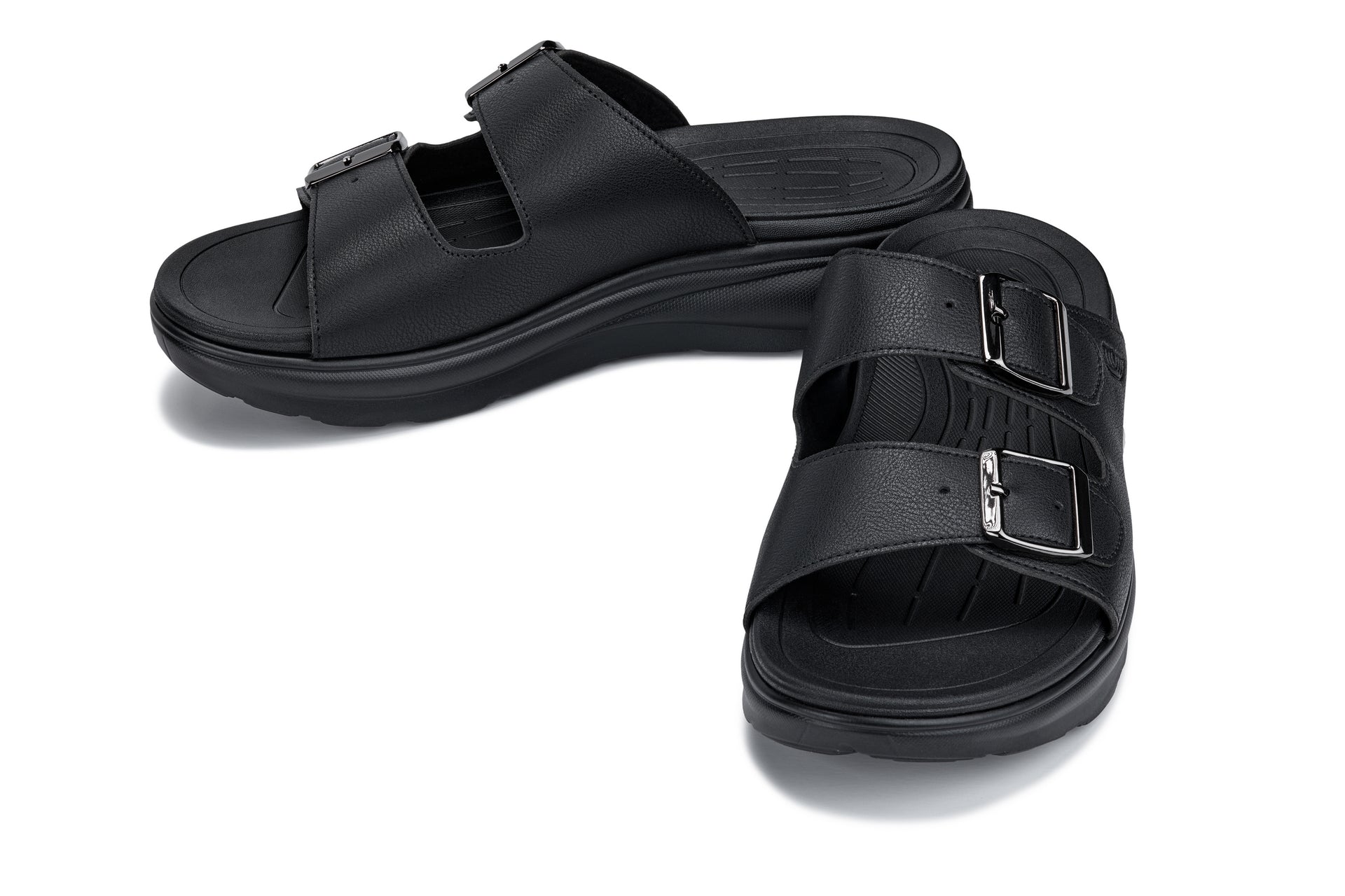 CALTO - X1660 - 2 Inches Taller (Black Buckle) - Dual Adjustable Buckle Sandal