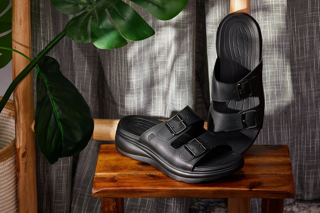 CALTO - X1660 - 2 Inches Taller (Black Buckle) - Dual Adjustable Buckle Sandal