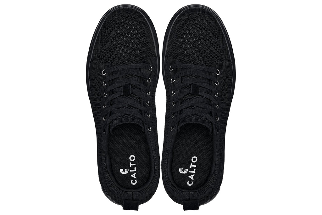CALTO - X2320 - 2.4 Inches Taller (Black/Black Sole) - Lace Up Casual Sneaker - Lightweight