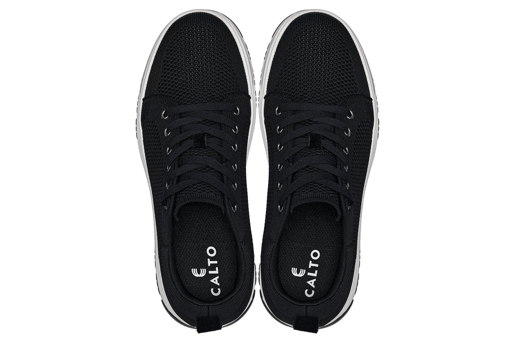 CALTO - X2322 - 2.4 Inches Taller (Black/White & Black Sole) - Lace Up Casual Sneaker - Lightweight