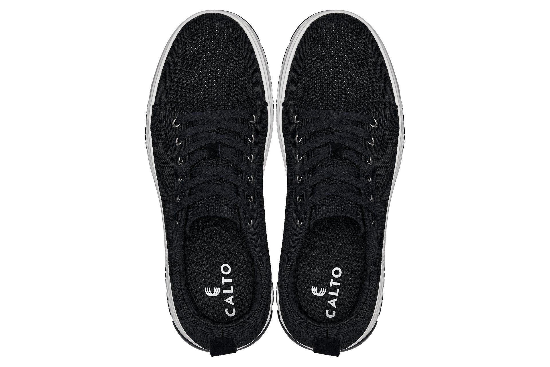 CALTO - X2322 - 2.4 Inches Taller (Black/White & Black Sole) - Lace Up Casual Sneaker - Lightweight