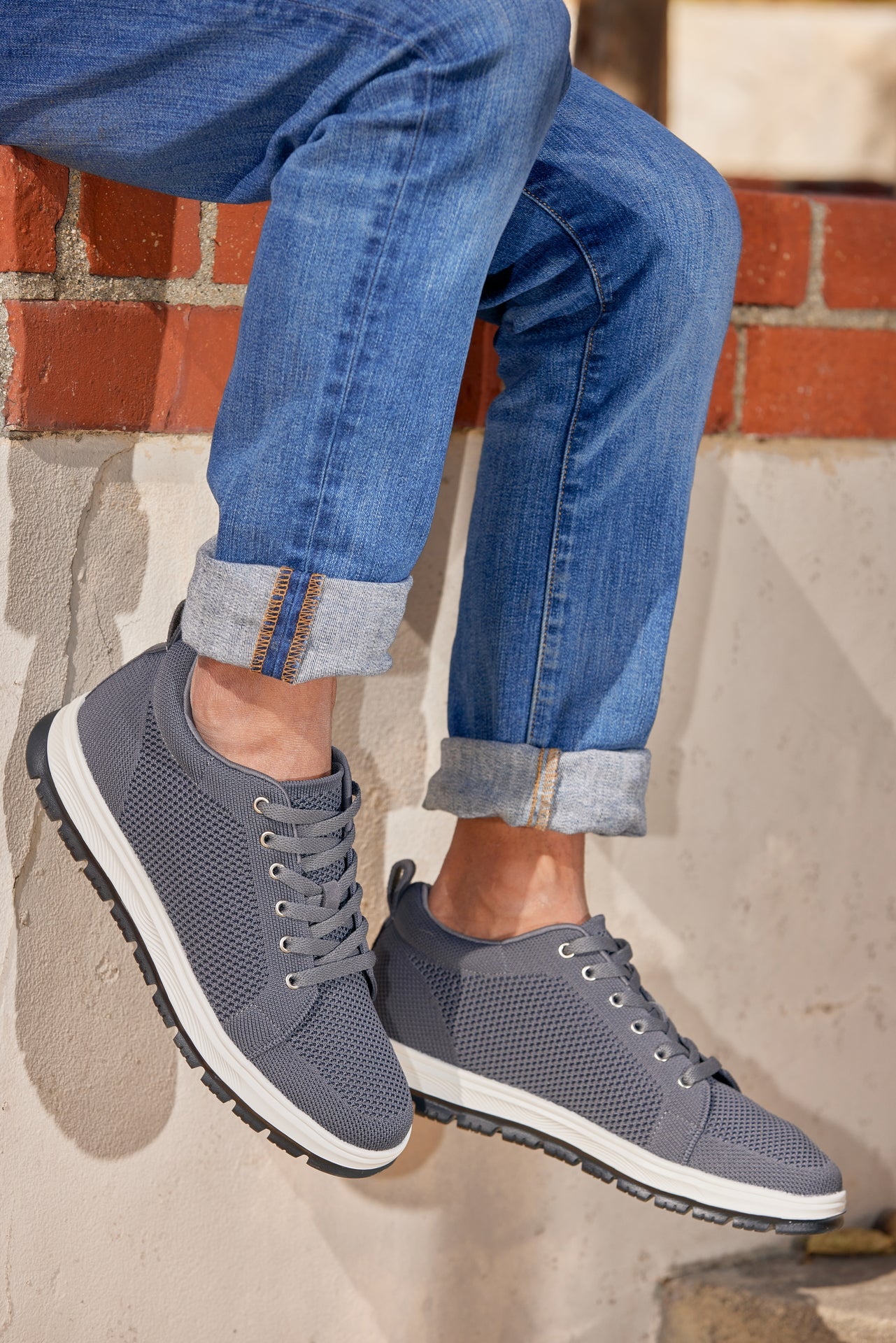 CALTO - X2323 - 2.4 Inches Taller (Iron Grey/White & Black Sole) - Lace Up Casual Sneaker - Lightweight