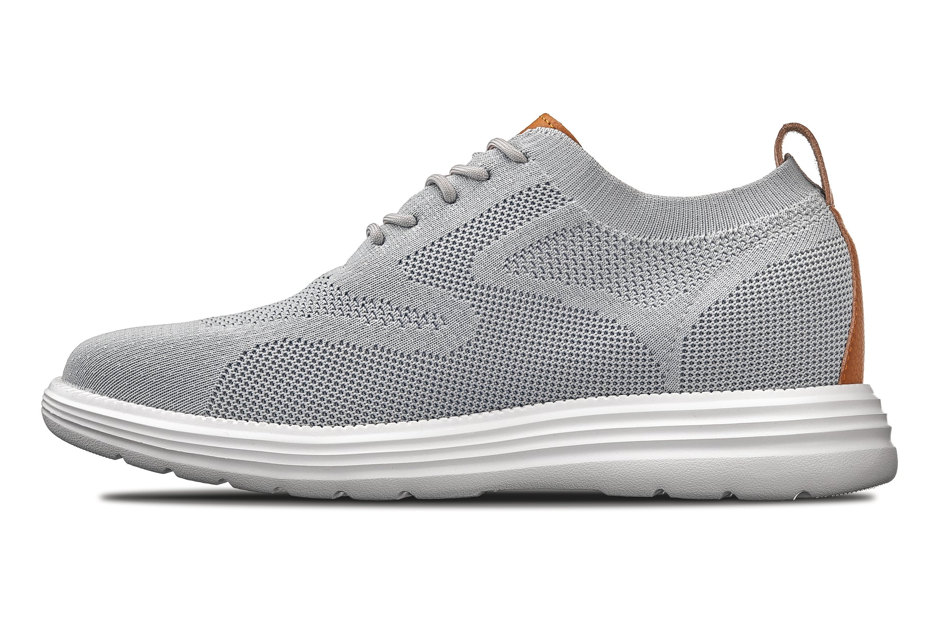CALTO - X2637 - 2.8 Inches Taller (Pewter Grey/Brown) - Lace Up Casual Walker - Lightweight