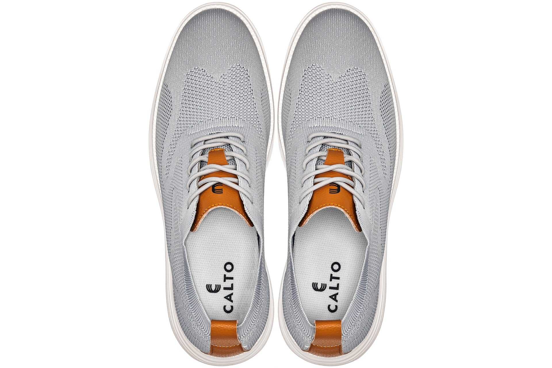 CALTO - X2637 - 2.8 Inches Taller (Pewter Grey/Brown) - Lace Up Casual Walker - Lightweight