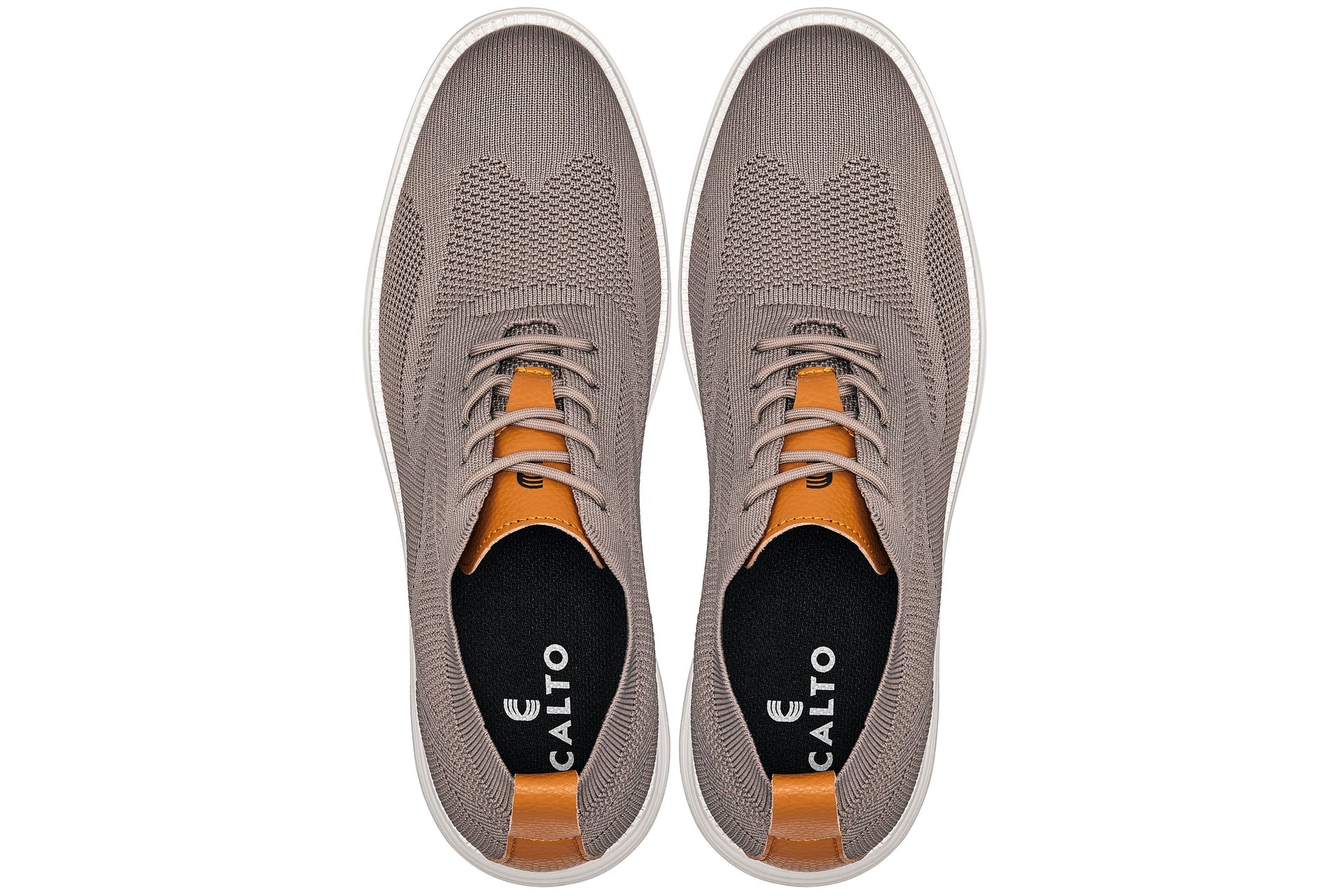 CALTO - X2638 - 2.8 Inches Taller (Khaki/Brown) - Lace Up Casual Walker - Lightweight