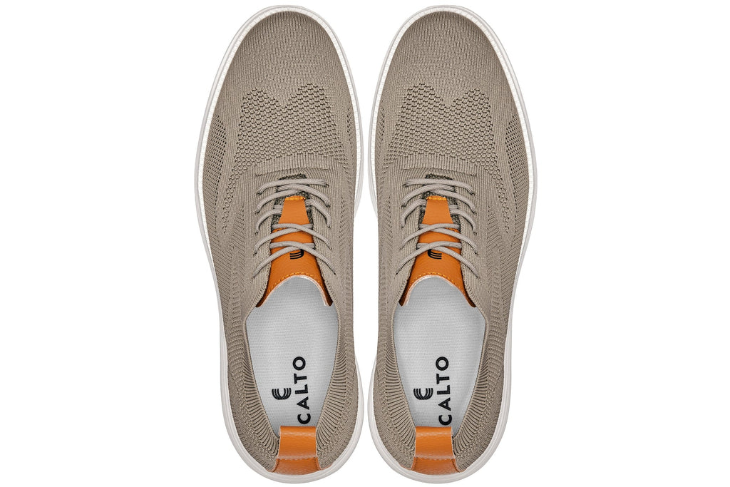 CALTO - X2639 - 2.8 Inches Taller (Khaki Green/Brown) - Lace Up Casual Walker - Lightweight