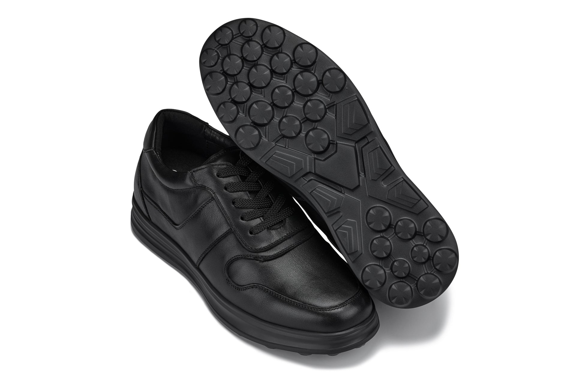 CALTO - Y7080 - 2.8 Inches Taller (Black) - Lightweight Nappa Leather Sneakers
