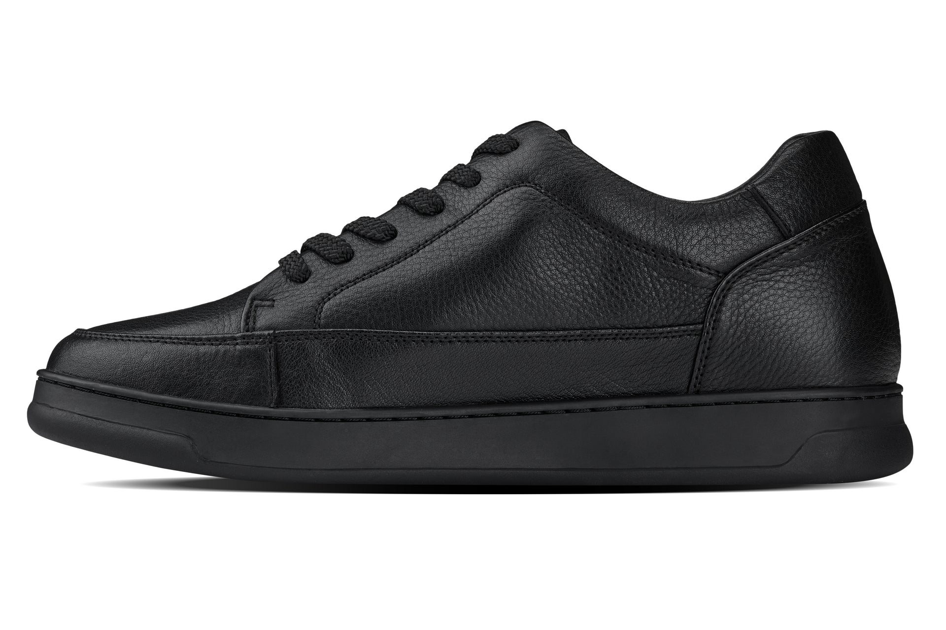 CALTO - Y7111 - 2.6 Inches Taller (Black) - Elevated Pebble Grain Leather Sneakers