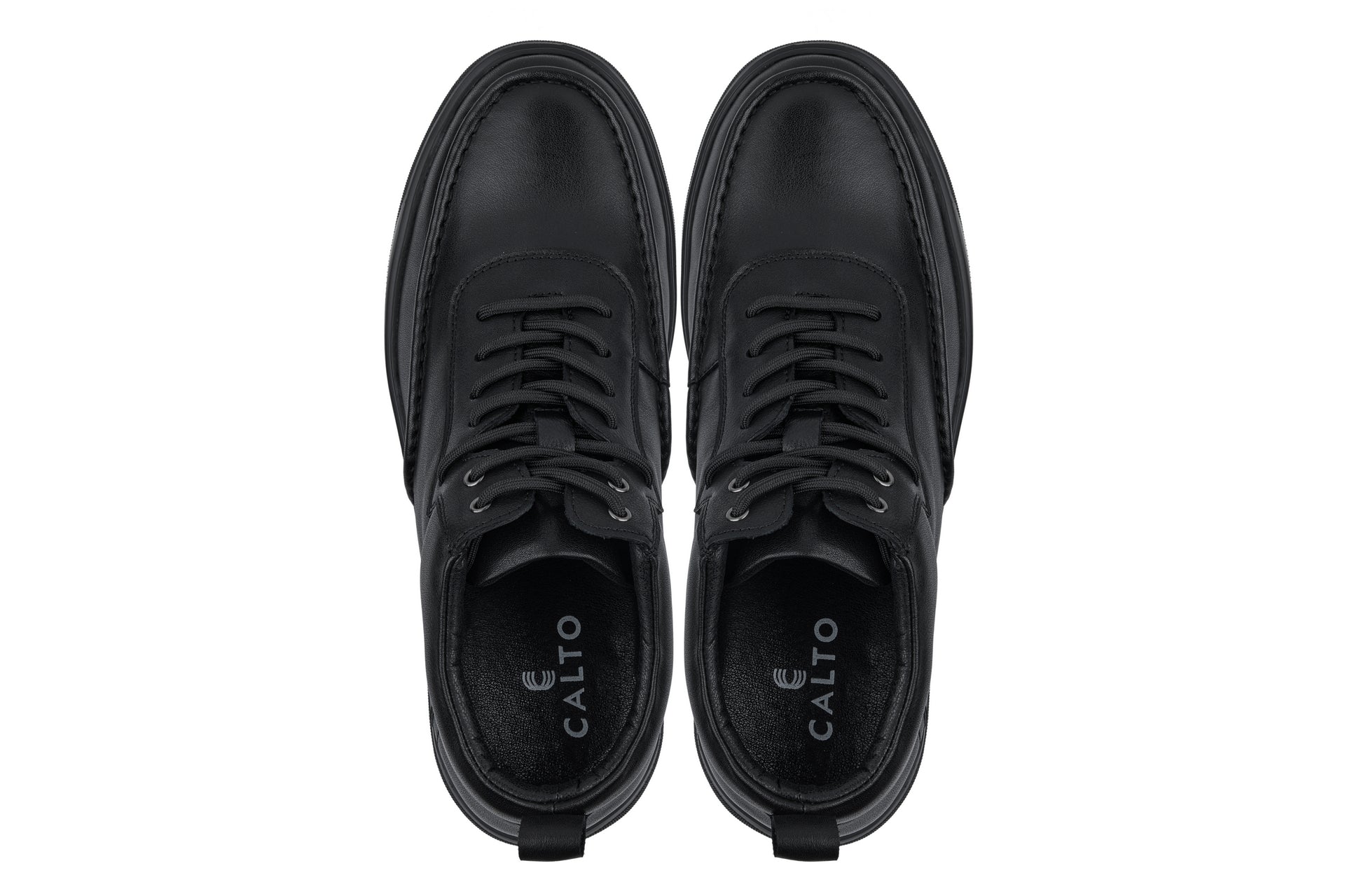 CALTO - Y7112 - 2.8 Inches Taller (Black) - Nappa Leather Moc-Toe Sneak-Boots