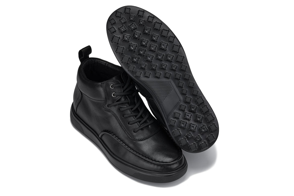 CALTO - Y7112 - 2.8 Inches Taller (Black) - Nappa Leather Moc-Toe Sneak-Boots