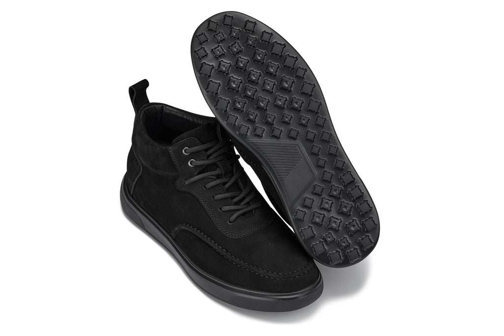 CALTO - Y7113 - 2.8 Inches Taller (Black) - Nubuck Suede Moc-Toe Sneak-Boots