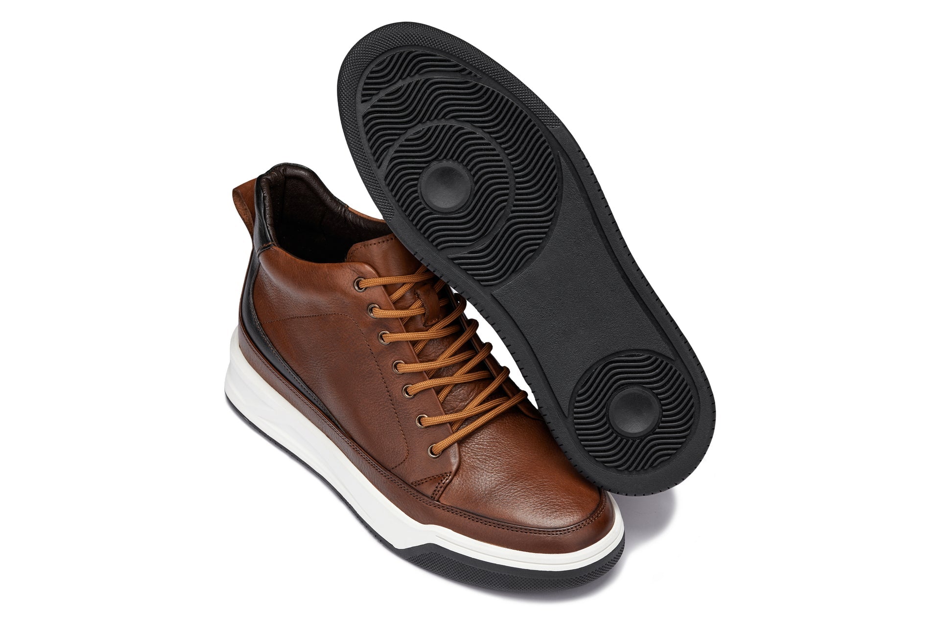 CALTO - Y7153 - 2.6 Inches Taller (Brown) - Leather Ankle Top Sneak-Boot