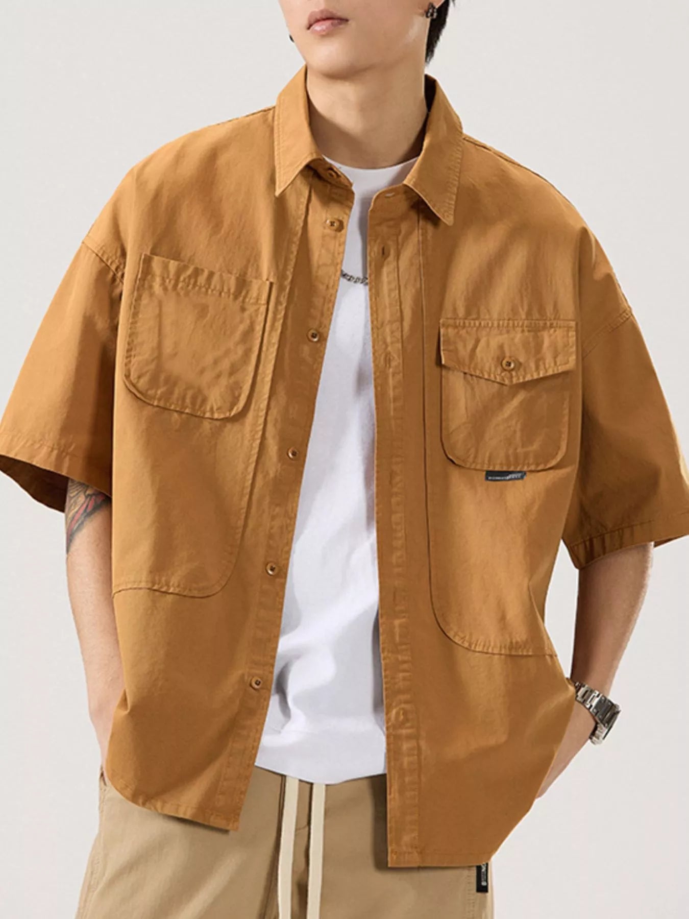 Men's Full Size Button Up Half Sleeve Shirt Plus Size