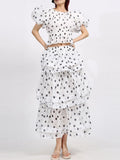 Polka Dot Puff Sleeve Top and Skirt Set