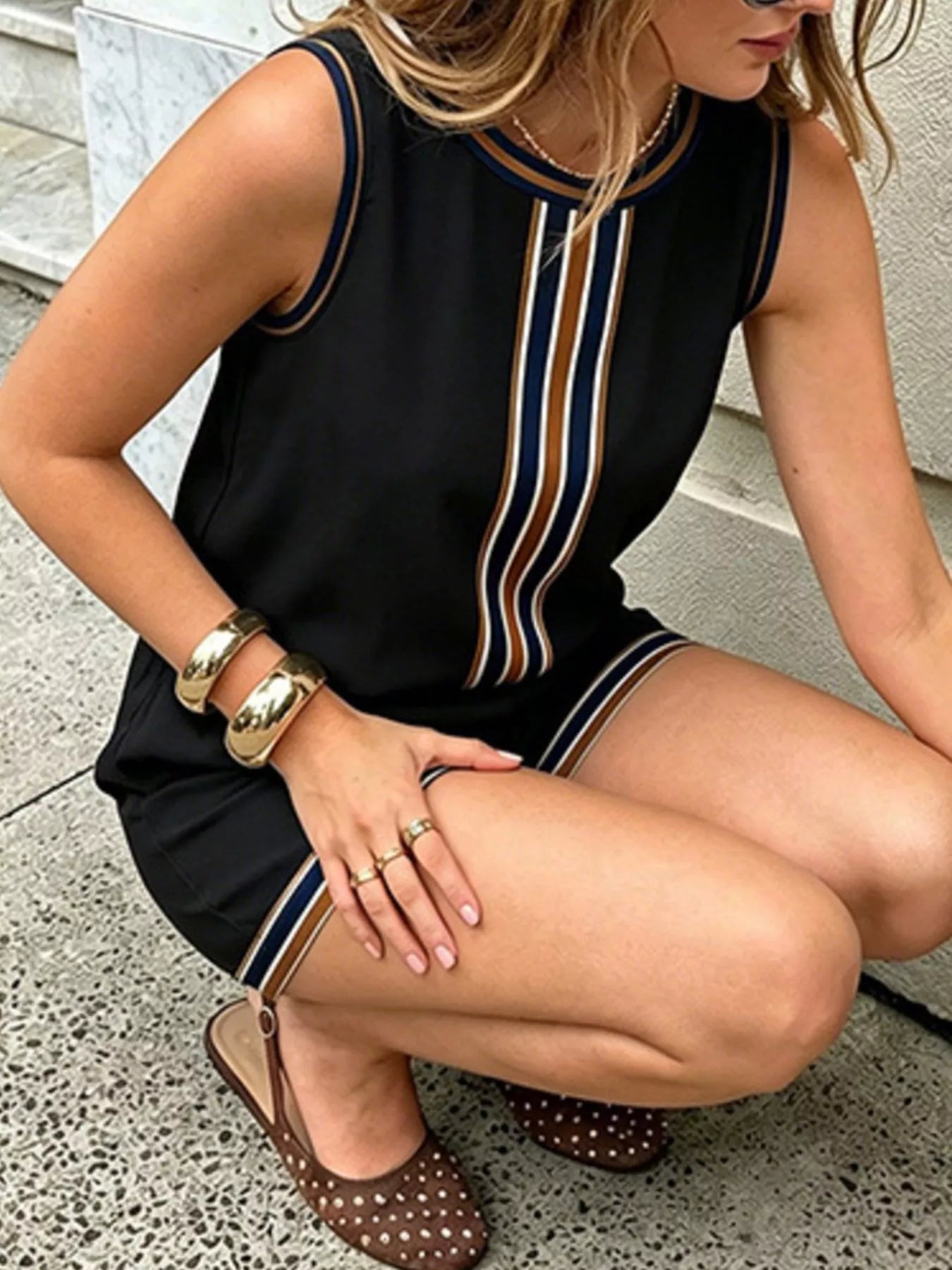 Striped Sleeveless Top and Shorts Set