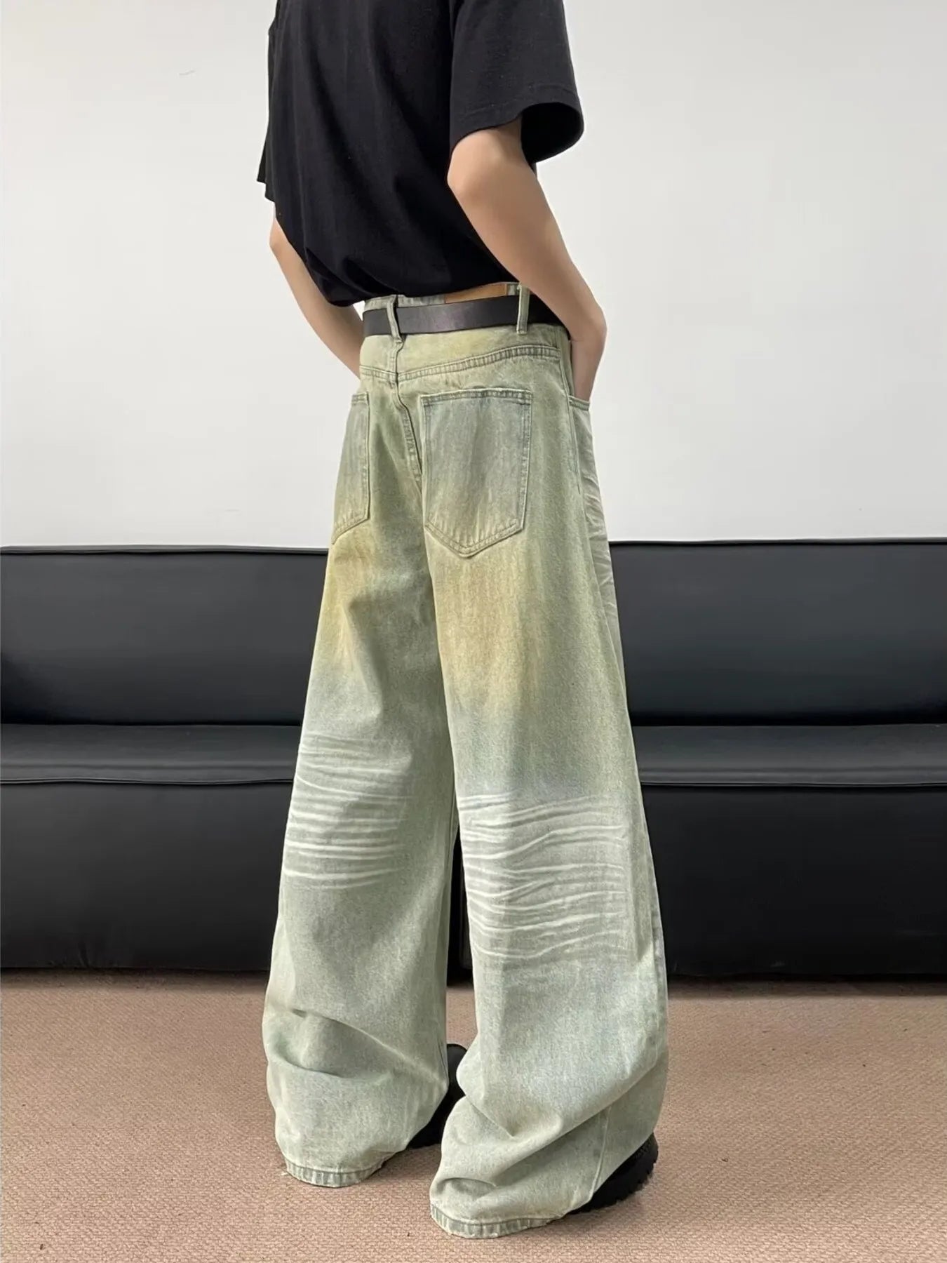 Men's Full Size Wash Wide Leg Jeans Plus Size