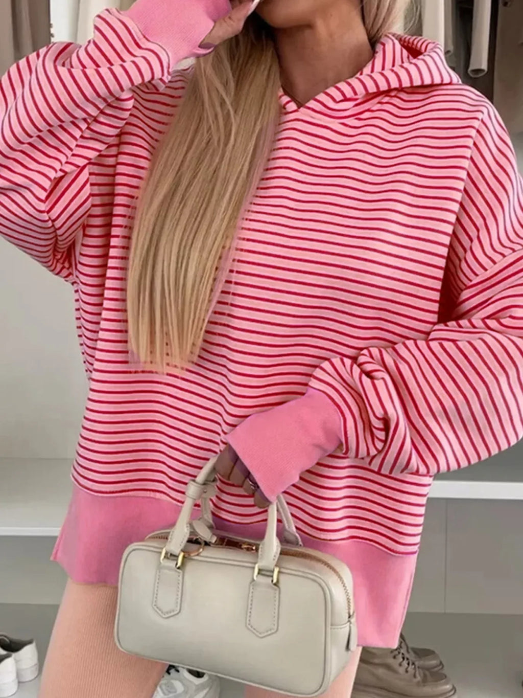Striped Oversized Hoodie with Kangaroo Pocket