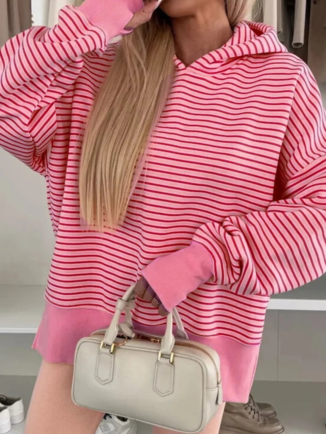 Striped Oversized Hoodie with Kangaroo Pocket