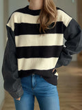 Contrast Round Neck Long Sleeve Sweater