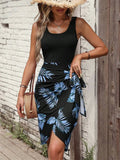 Tropical Print Scoop Neck Tank Dress