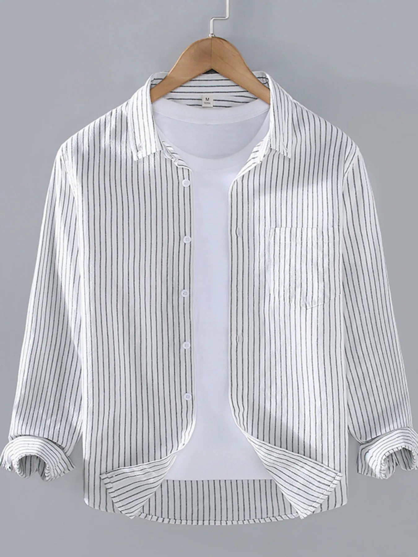 Men's Plus Size Striped Button Up Long Sleeve Shirt