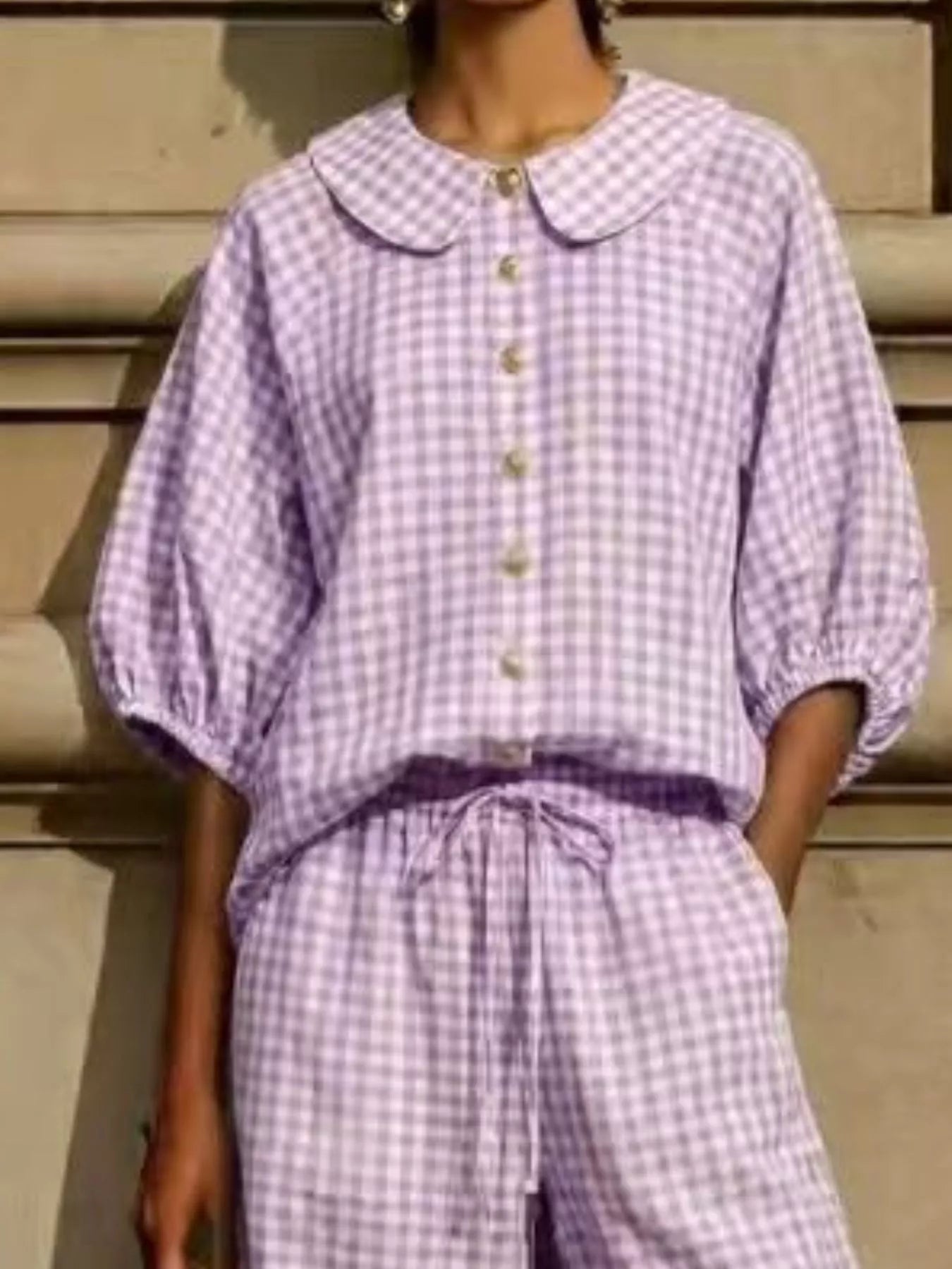 Full Size Plaid Button Up Shirt and Pants Set Plus Size