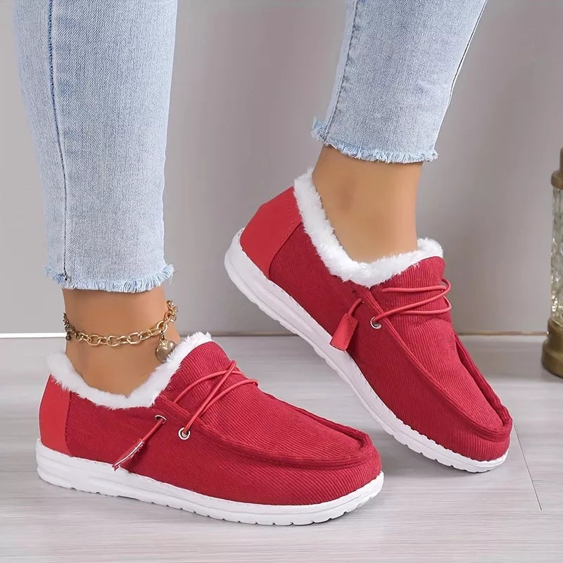Fuzzy Lined Corduroy Slip-Ons