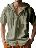 Men's Full Size Casual Hooded Short-Sleeve Shirt Plus Size