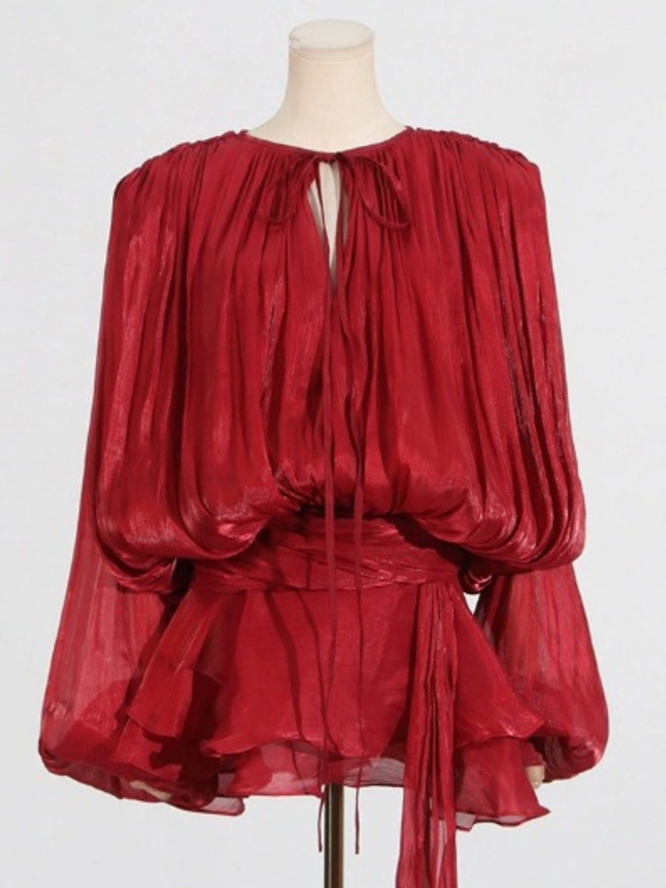 Tie Front Balloon Sleeve Top and Skirt Set