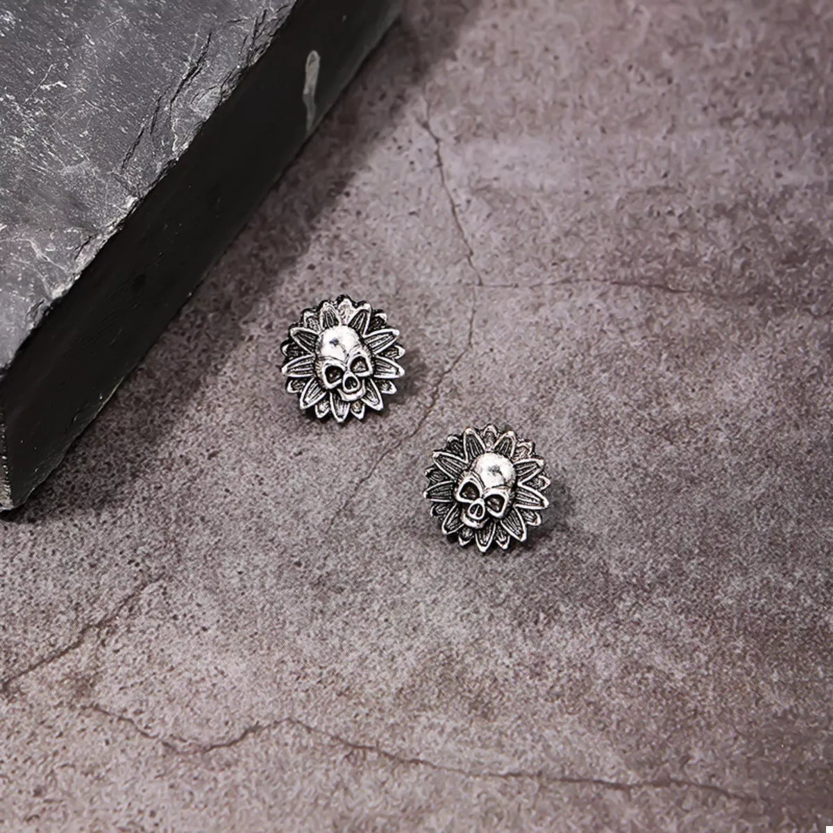 Halloween Skull Sunflower Stud Earrings