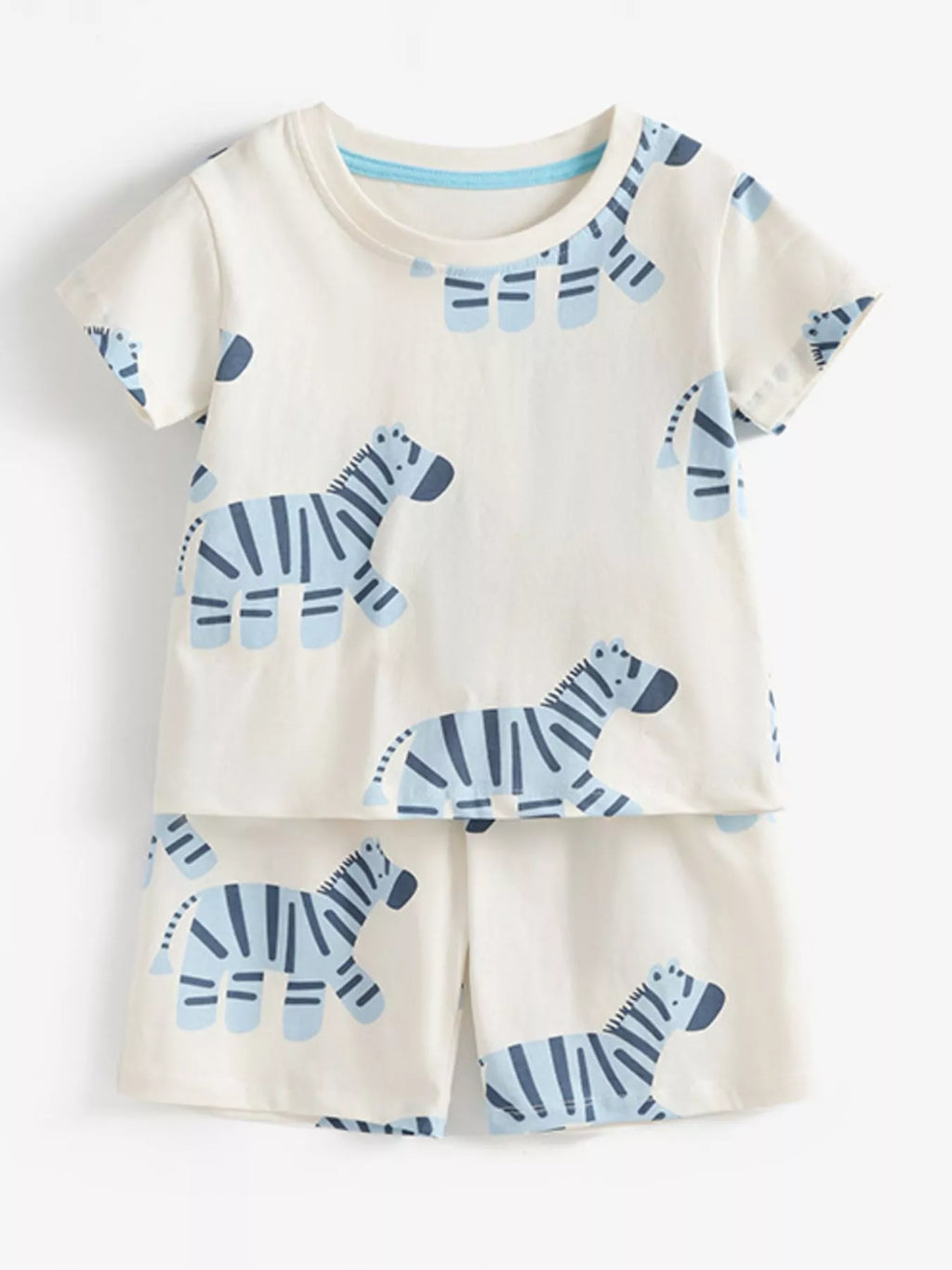 Children's Zebra Print Round Neck Tee and Shorts Set