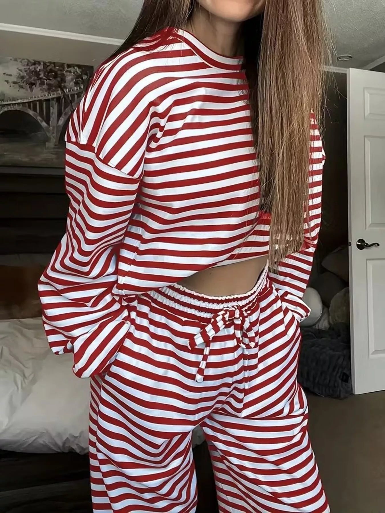 Striped Long Sleeve Top and Pants Set