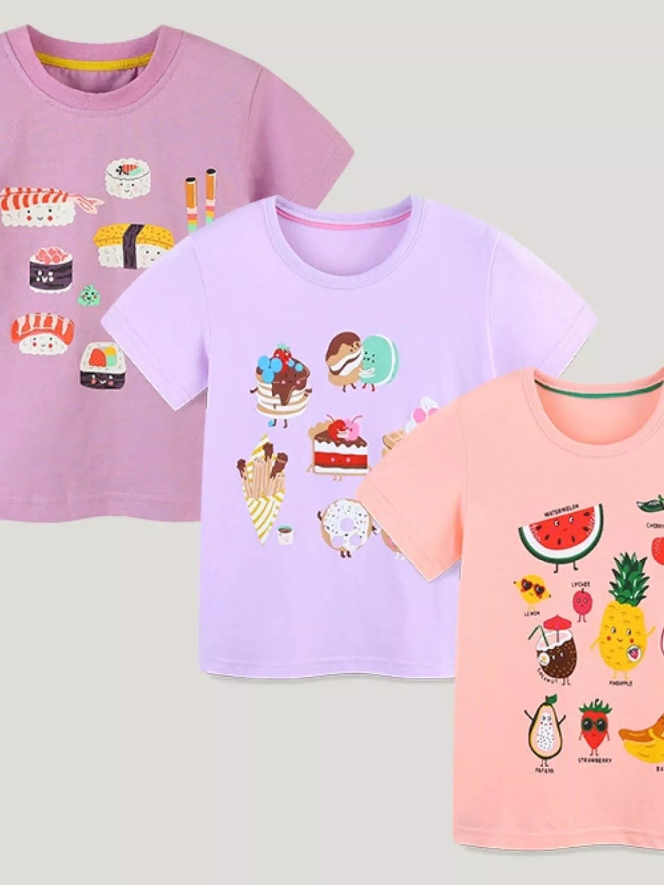 Children's Cartoon Fruit Print Short Sleeve T-Shirt