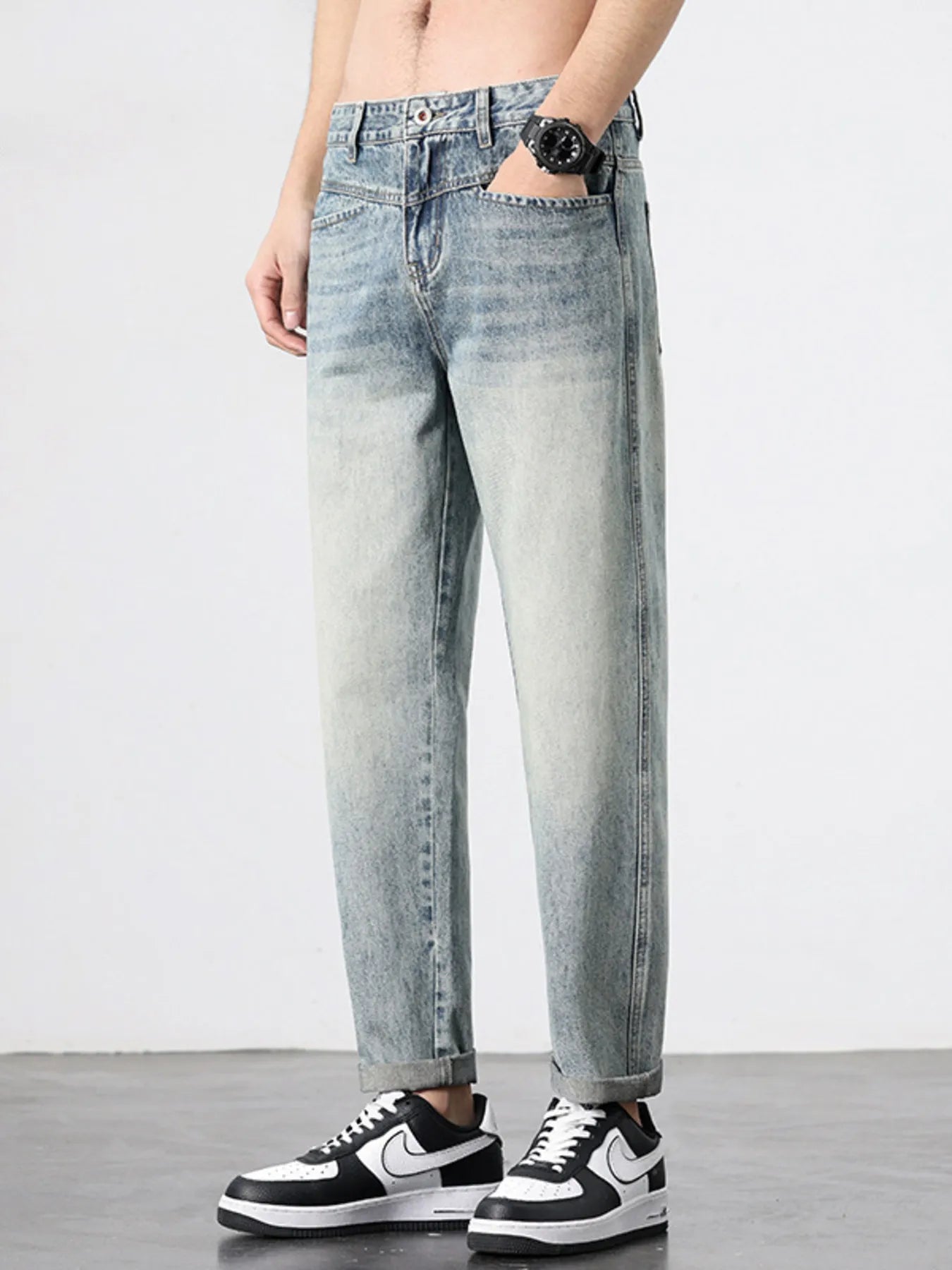 Men's Vintage Distressed Straight Leg Jeans