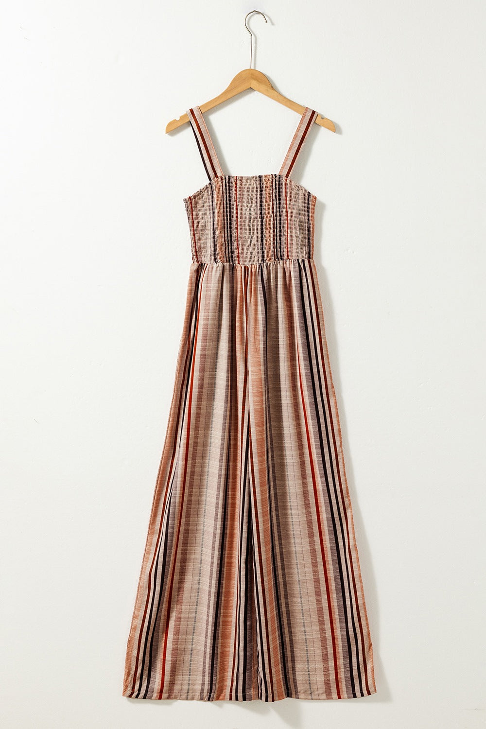Stripe Square Neck Sleeveless Smocked Bodice Wide Leg Jumpsuit