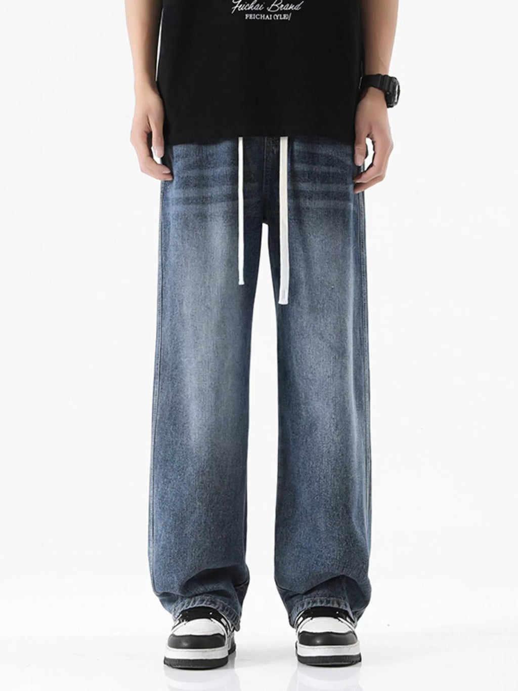 Men's Full Size Drawstring Wash Wide Leg Jeans Plus Size