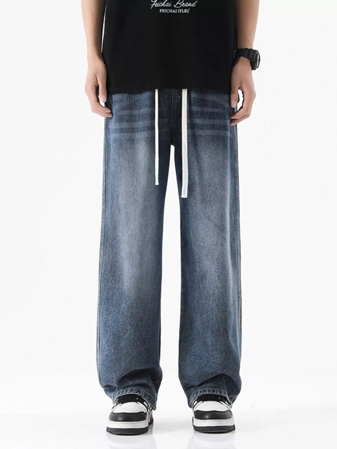 Men's Full Size Drawstring Wash Wide Leg Jeans Plus Size
