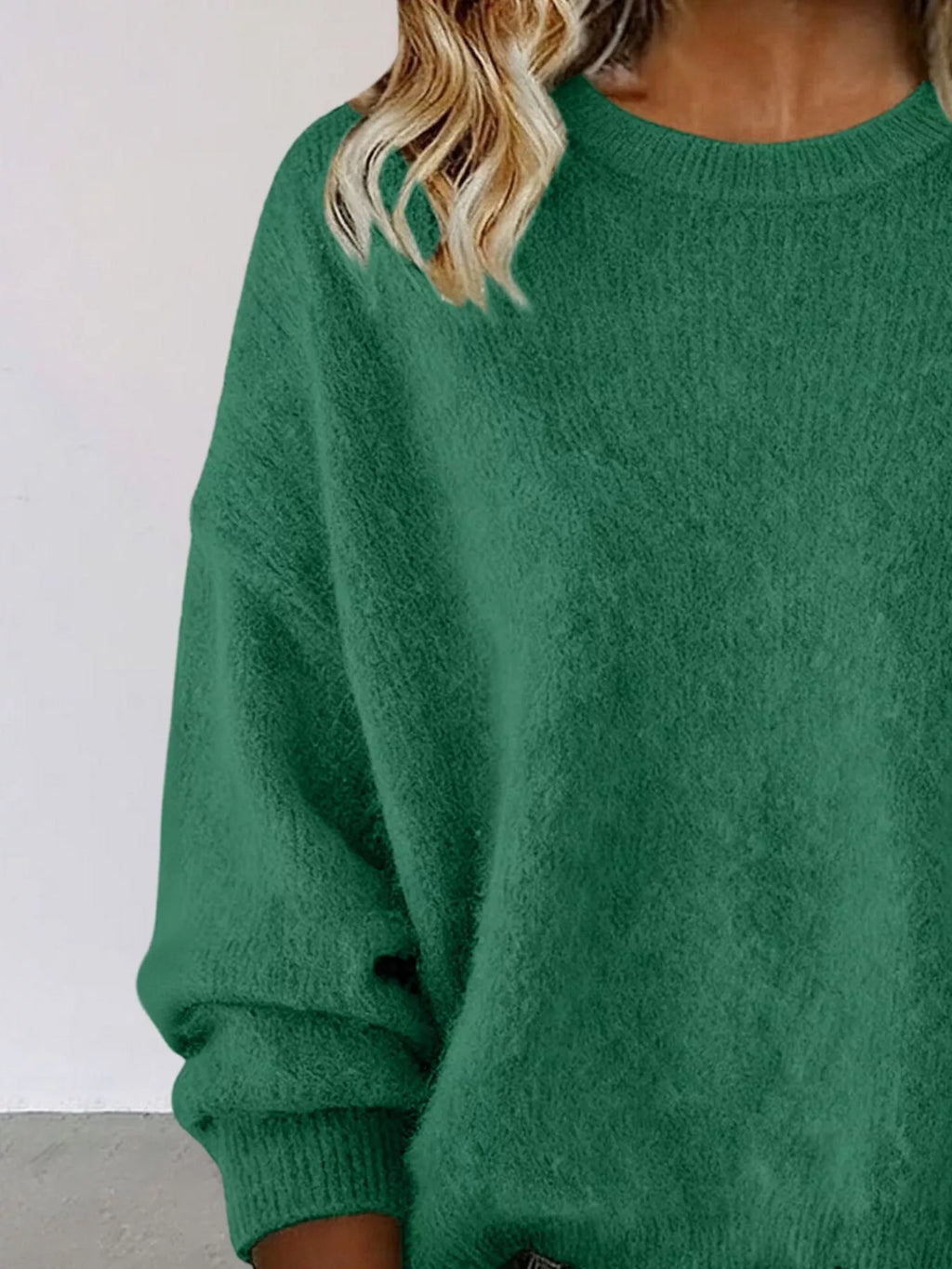 Full Size Round Neck Dropped Shoulder Sweater Plus Size