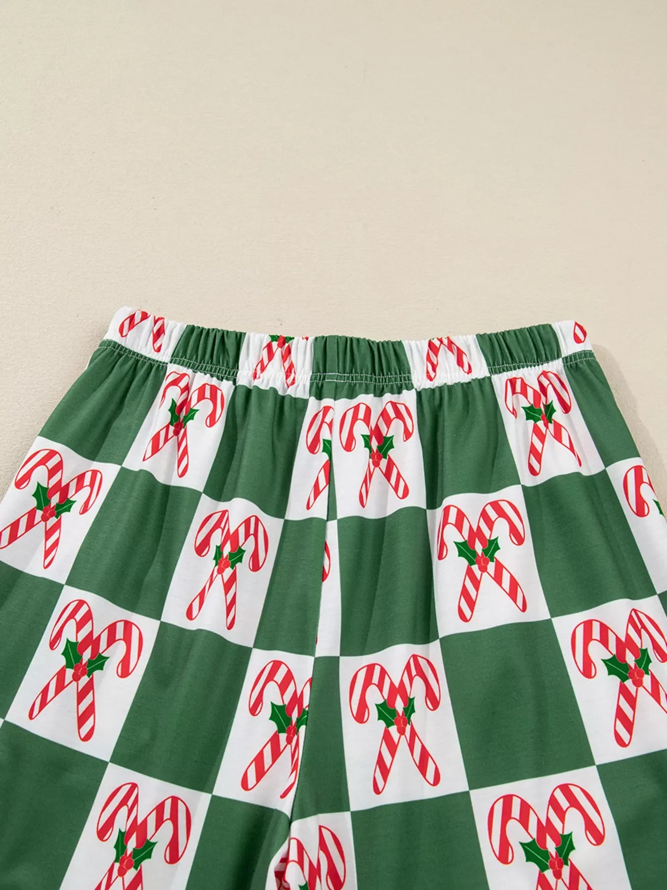 Candy Cane Checkered Pattern 2pcs Pajama Set